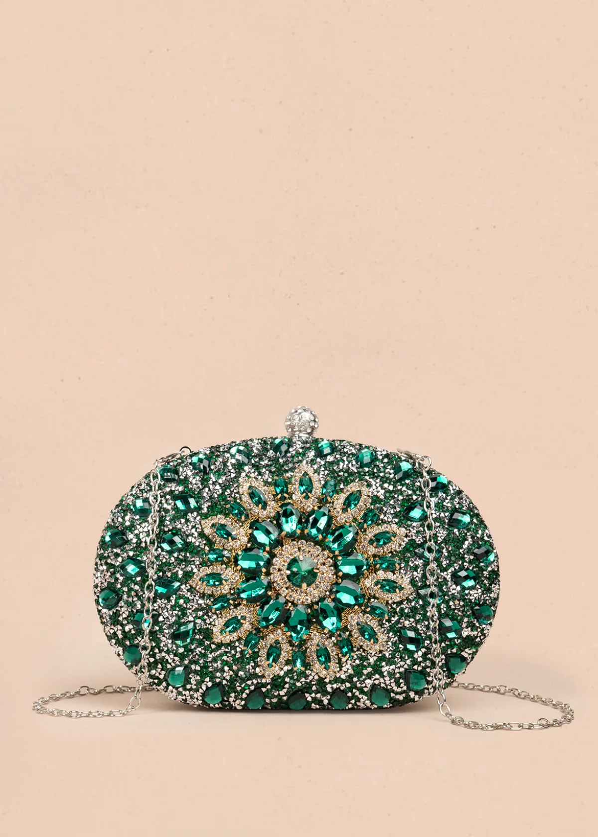 Bolso tipo bandolera color verde con pedrería 106241