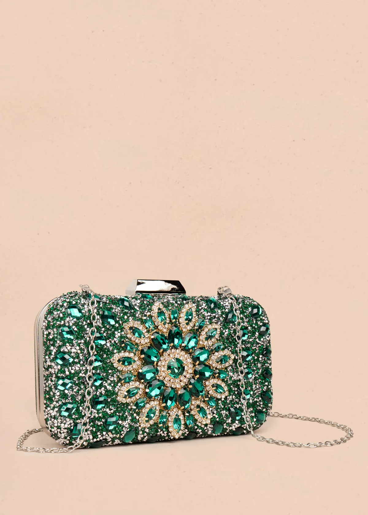 Bolso tipo bandolera color verde con pedrería 106242 - Image 2