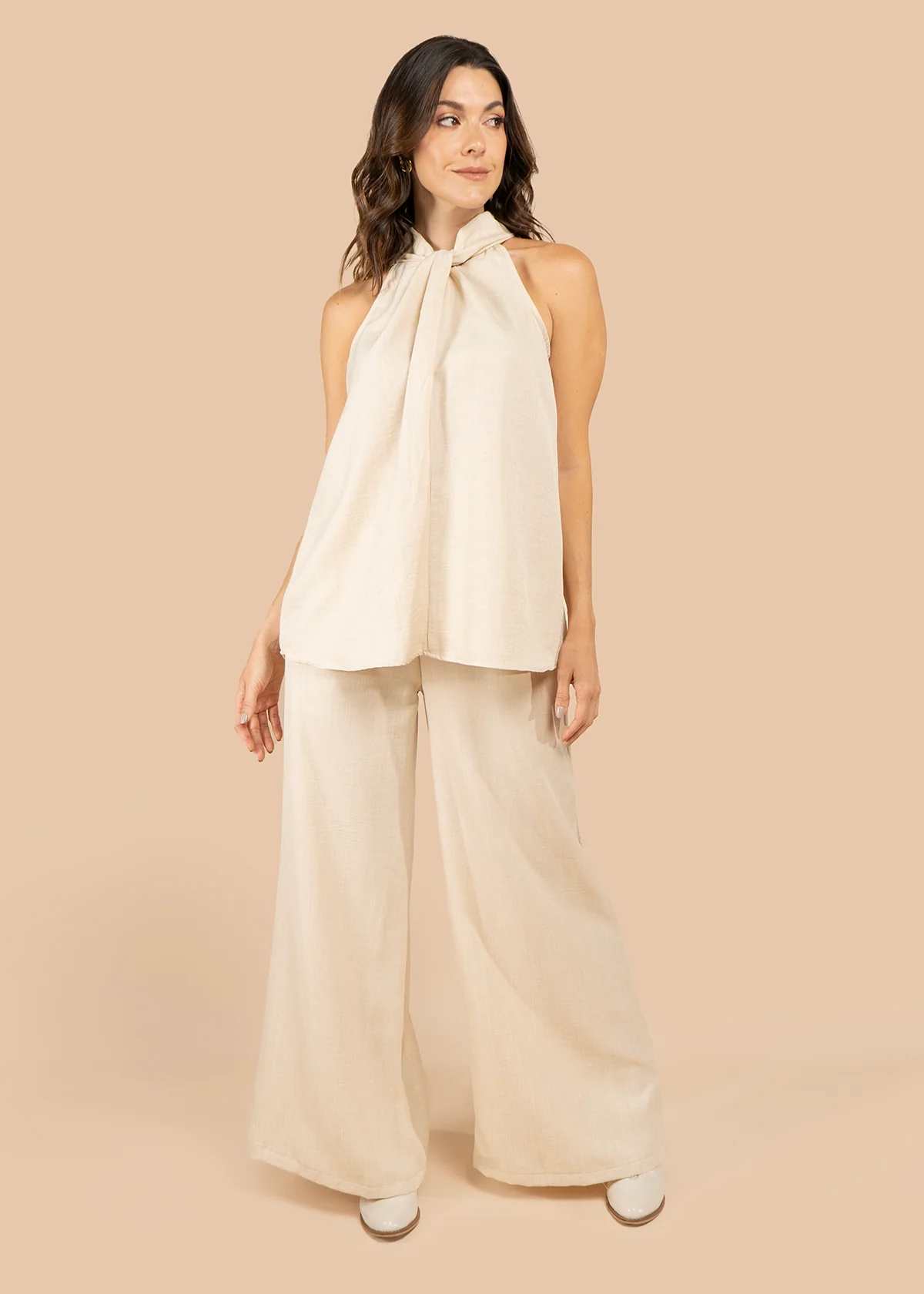 Blusa color beige con nudo en el cuello 105801 - Image 4