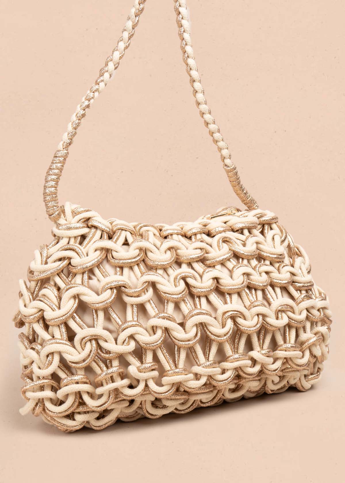 Bolso en tejido color beige con detalles dorados 105937 - Image 3