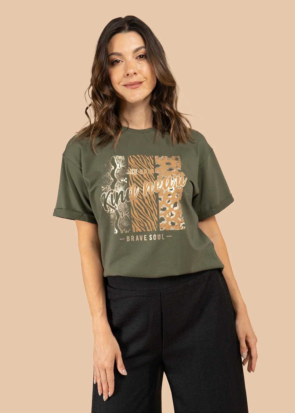 Camiseta color verde con estampado de animal print 105882 - Image 4