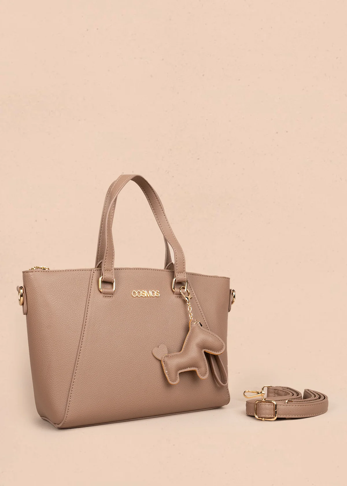 Bolso tipo cartera color moca con herrajes dorados 106178 - Image 3