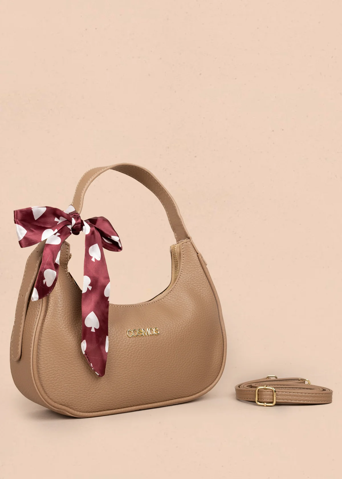Bolso tipo cartera color moca con pañoleta 106188 - Image 2