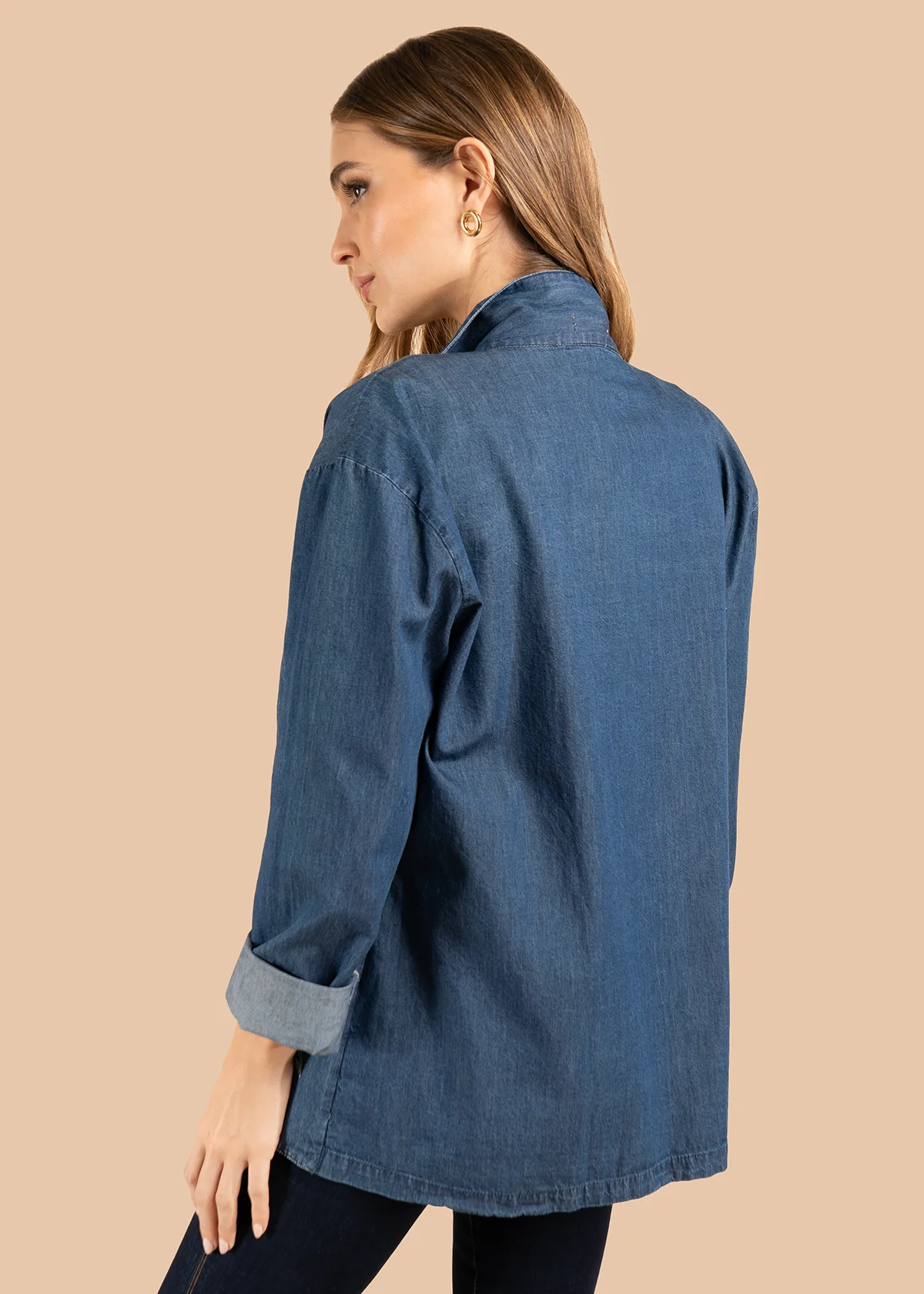 Chaqueta color azul con bordado de pájaro y motivos florales 105852 - Image 7