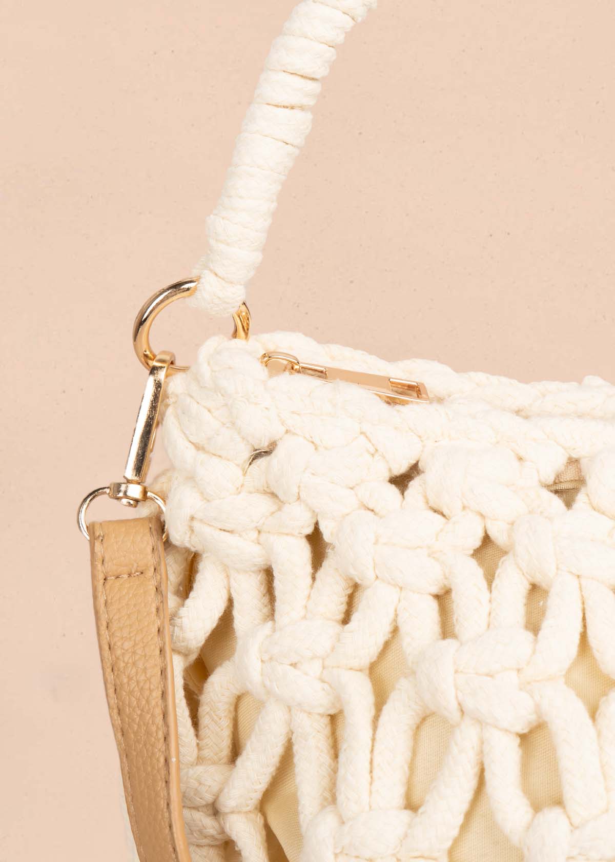 Bolso manos libres tejido color beige 105762 - Image 3