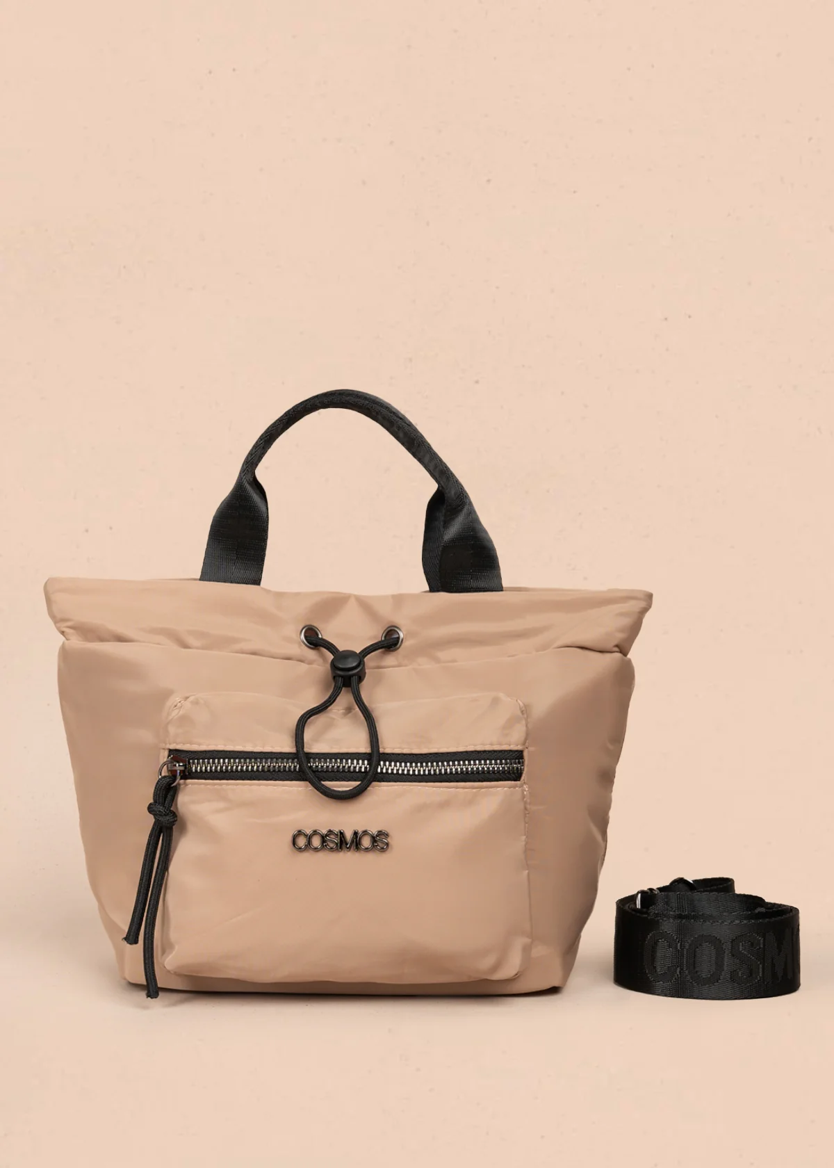 Bolso manos libres color beige con resorte 106971