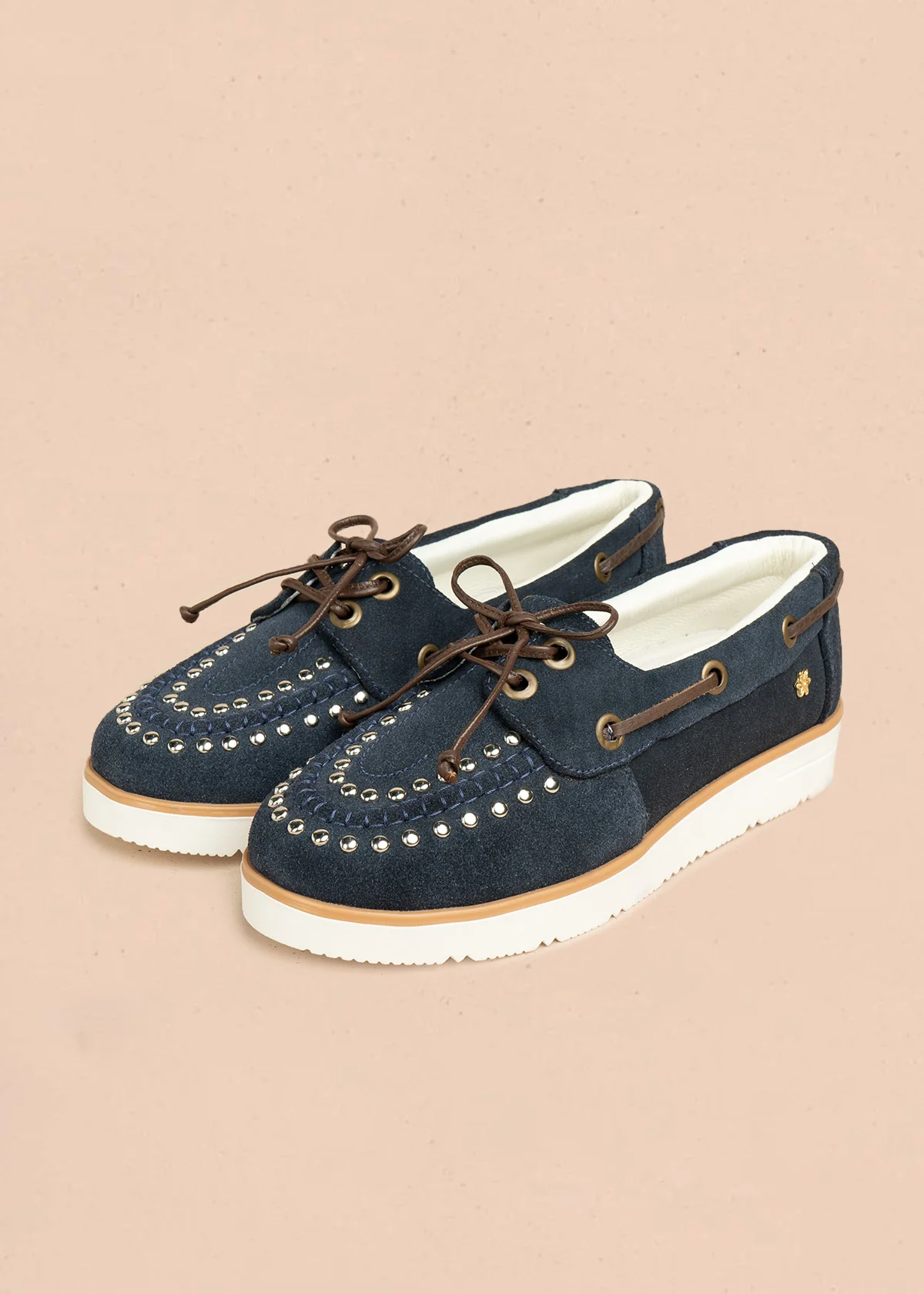 Mocasines de cuero color azul con cordones y taches en capellada 106491 - Image 3