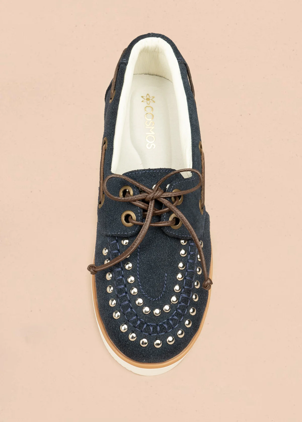 Mocasines de cuero color azul con cordones y taches en capellada 106491 - Image 4