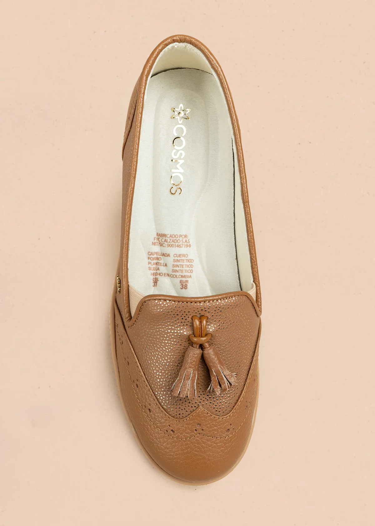 Mocasines de cuero color miel con folia y borlas 106465 - Image 5