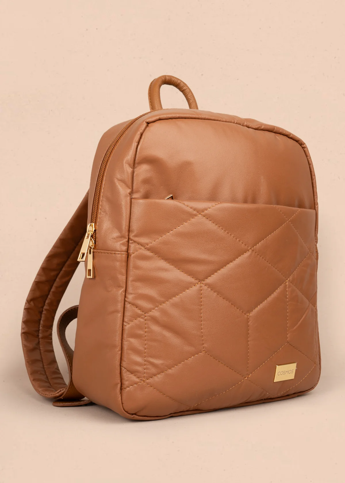 Morral en cuero color miel con costuras en rombos 105790 - Image 3