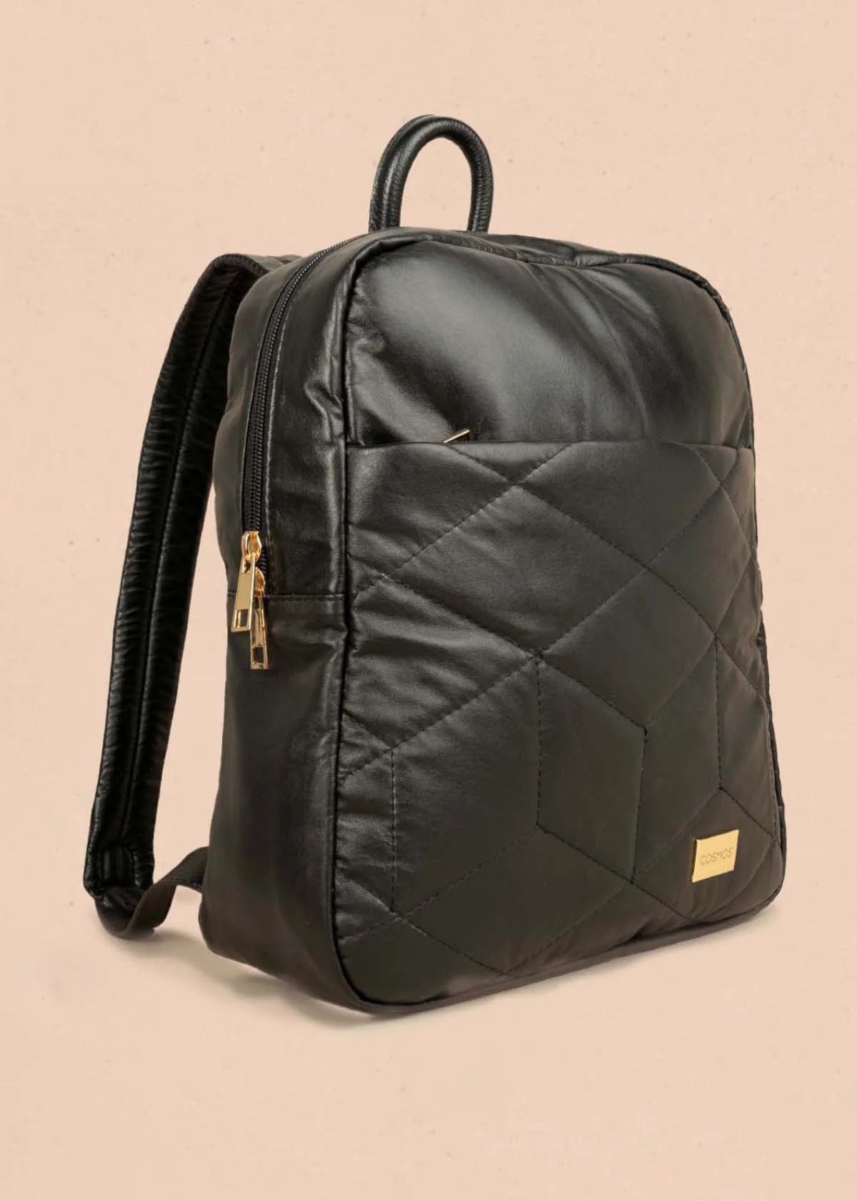 Morral en cuero color negro con costuras en rombos 105790 - Image 2