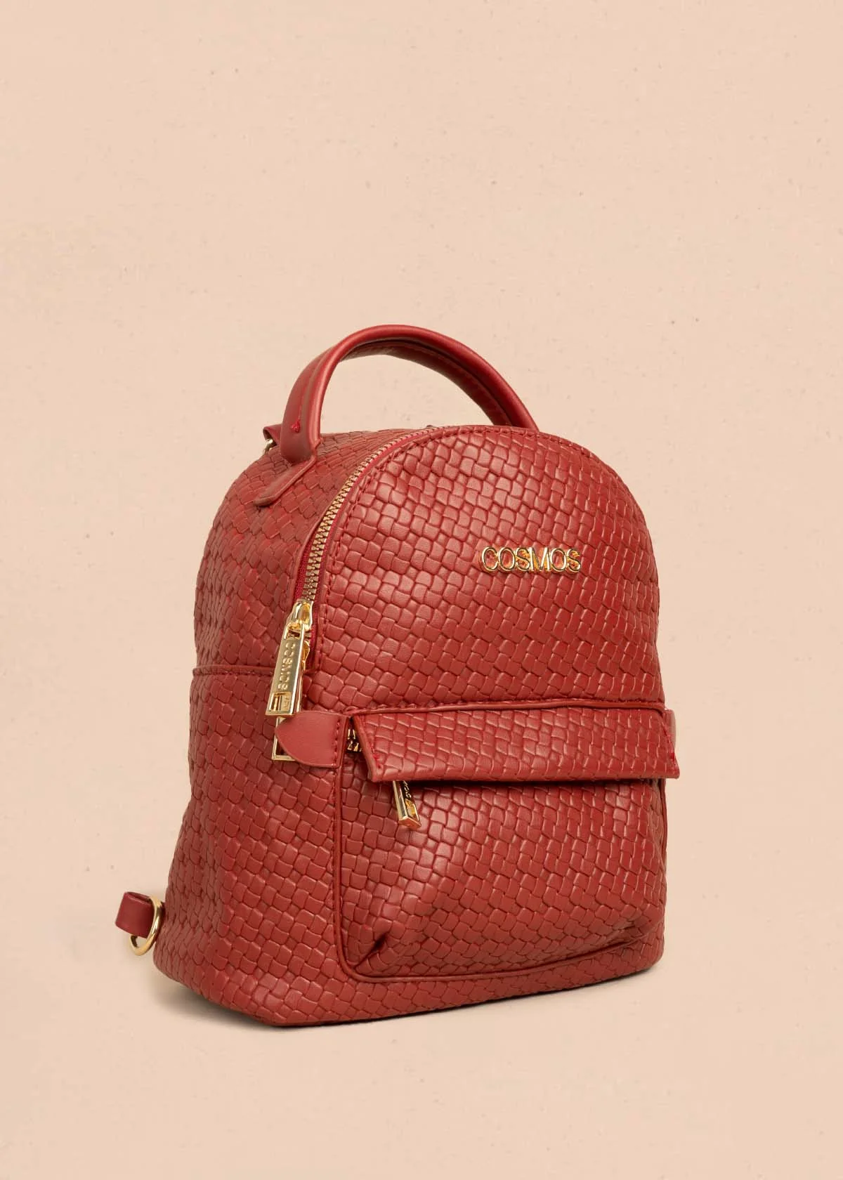 Morral color rojo con bolsillo delantero y textura trenzada 106324 - Image 2