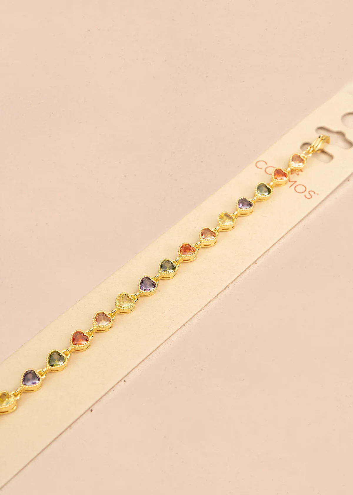 Pulsera con cristales multicolor en forma de corazón y cadena dorada 106376 - Image 4