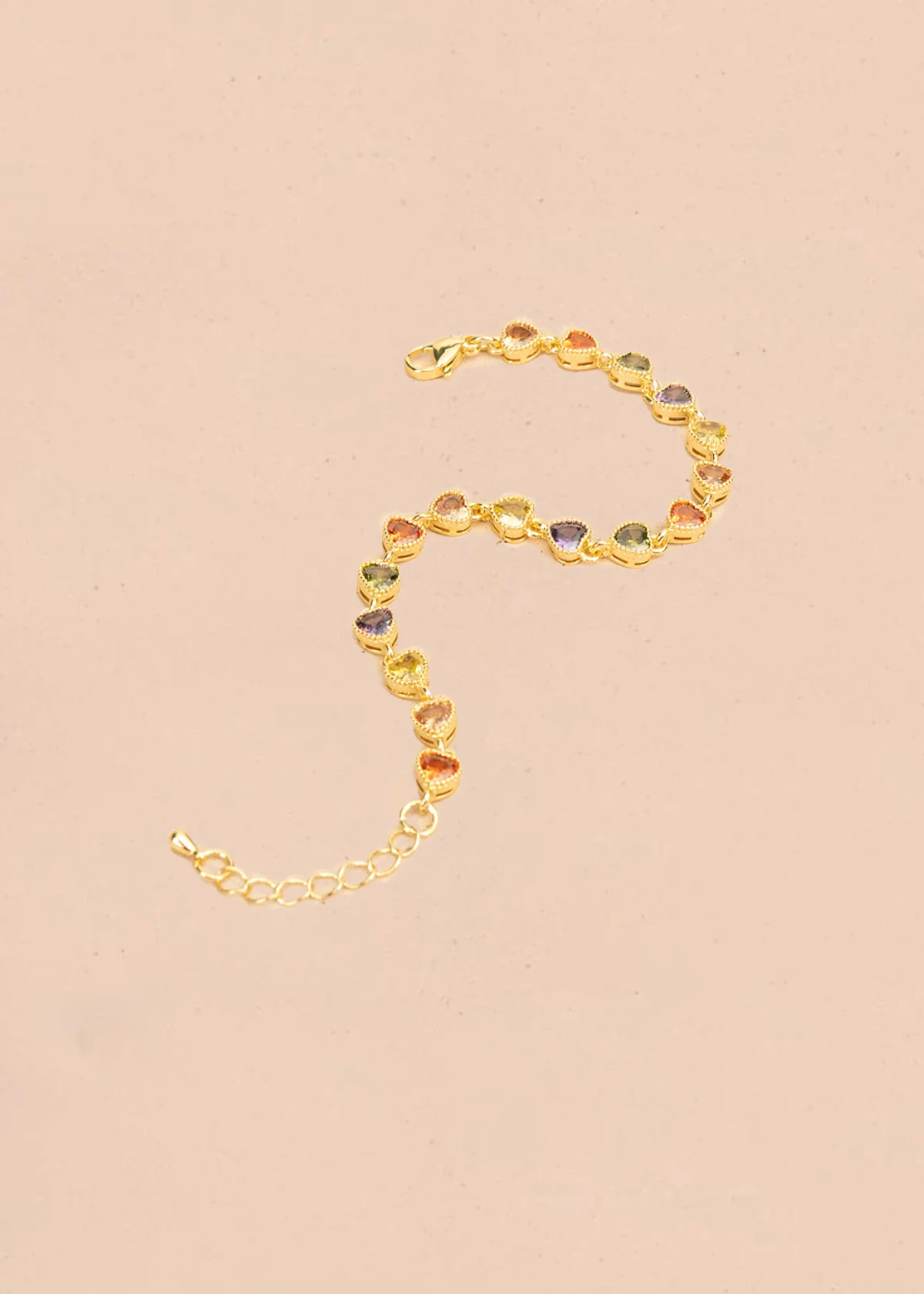 Pulsera con cristales multicolor en forma de corazón y cadena dorada 106376 - Image 5
