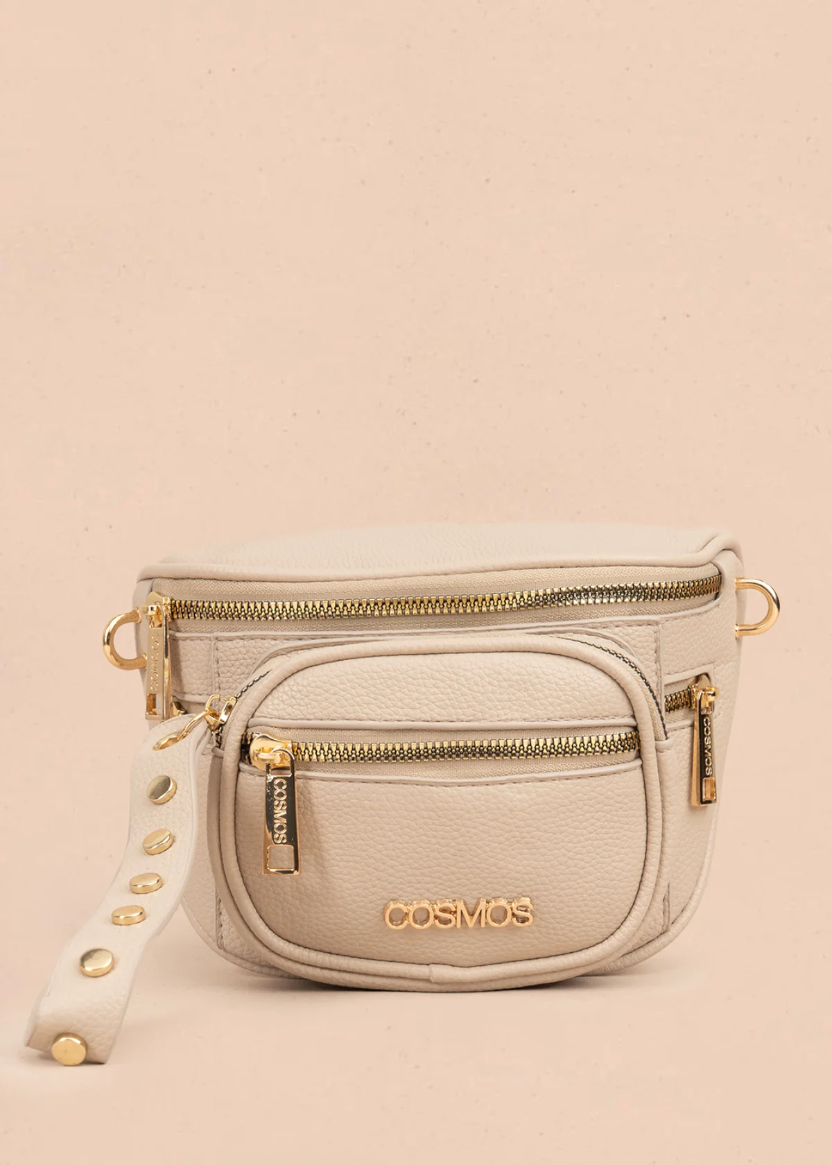 Riñonera color beige con detalles dorados 106967