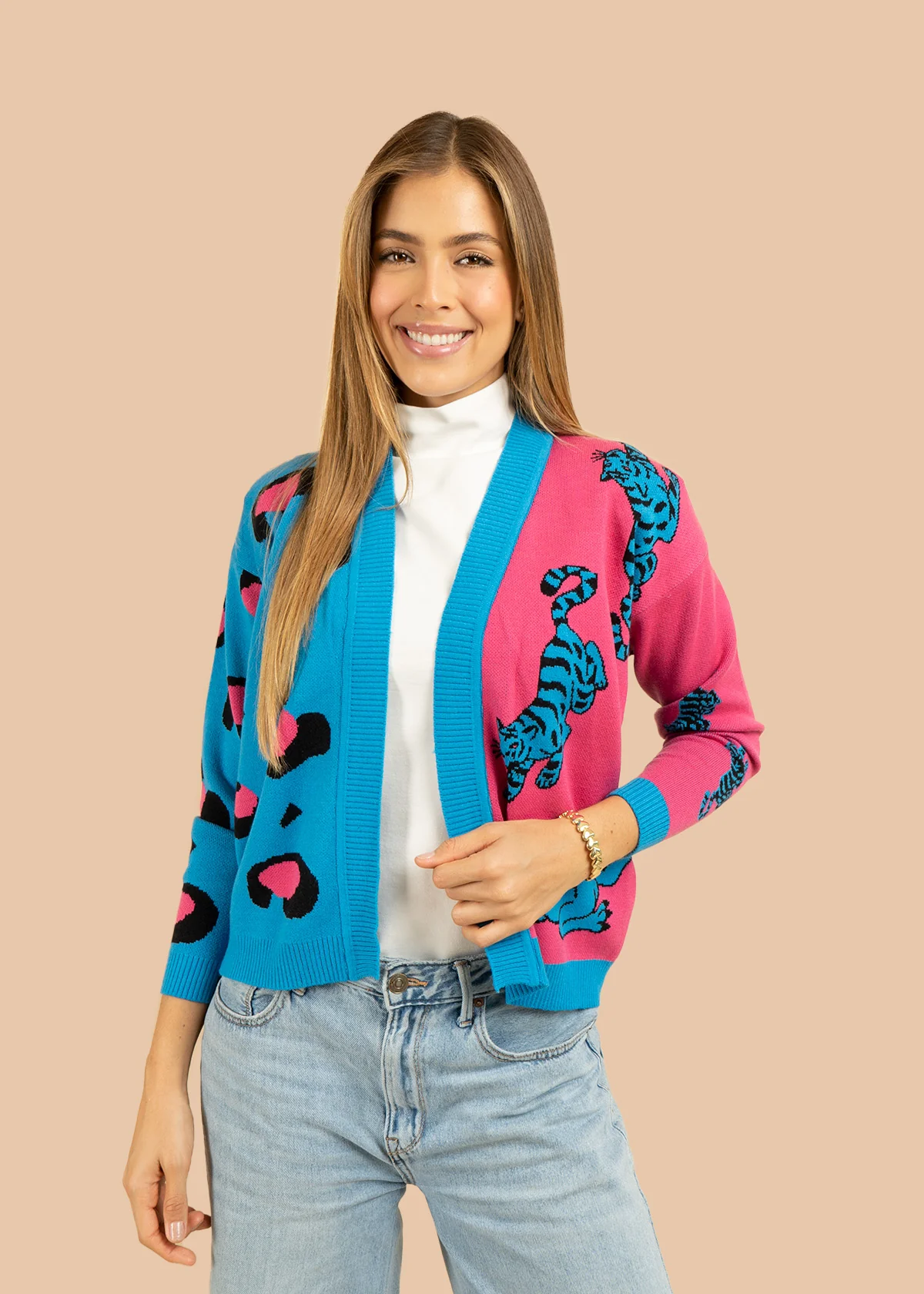 Saco tejido color azul con diseño de tigre 106684 - Image 3