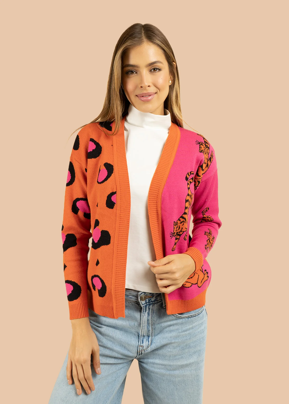 Saco tejido color naranja con diseño de tigre 106684 - Image 3