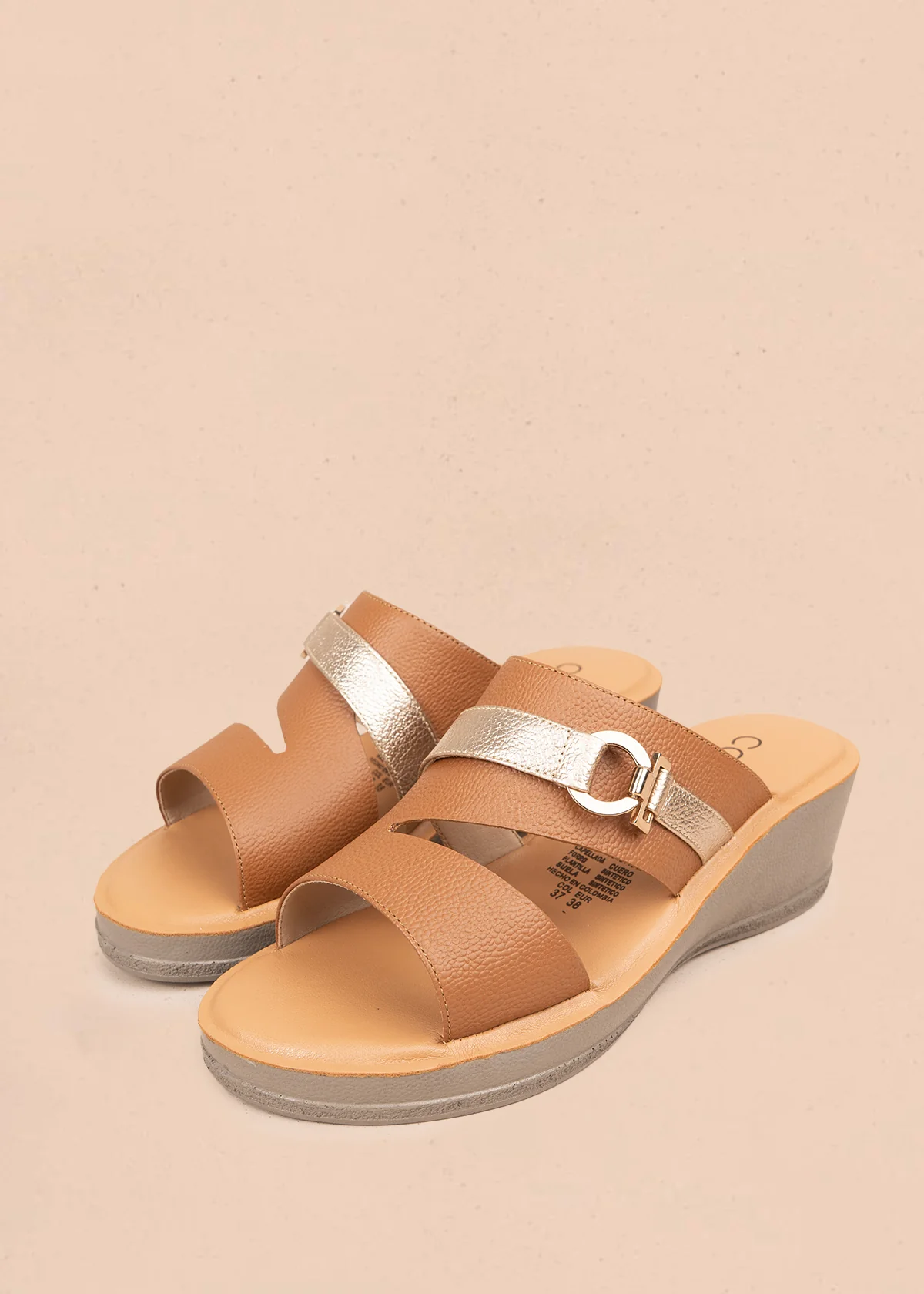 Sandalias en cuero color miel con plataforma y tiras cruzadas 106965 - Image 4
