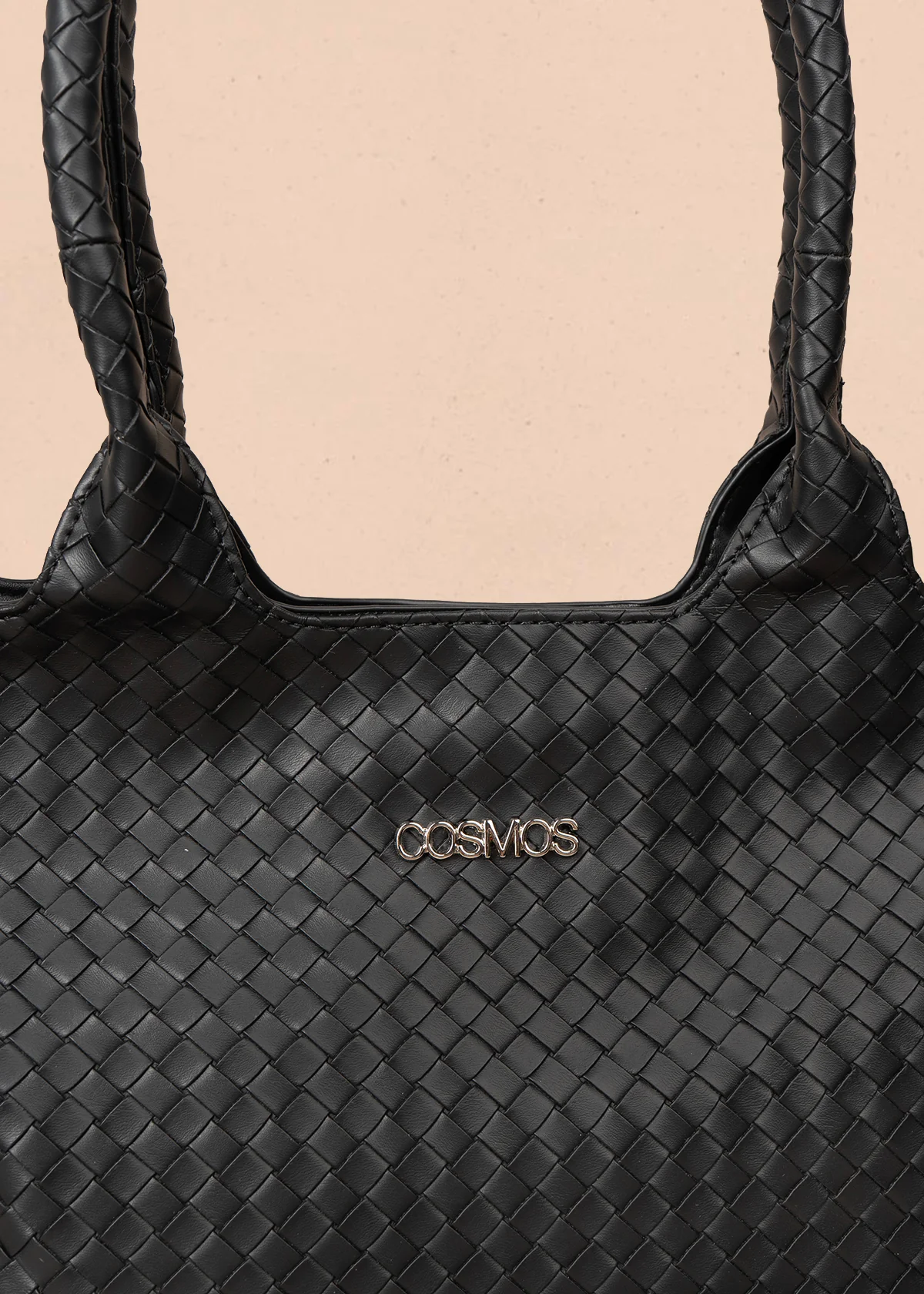 Bolso tipo shopping color negro con textura en cuadros 106975 - Image 3