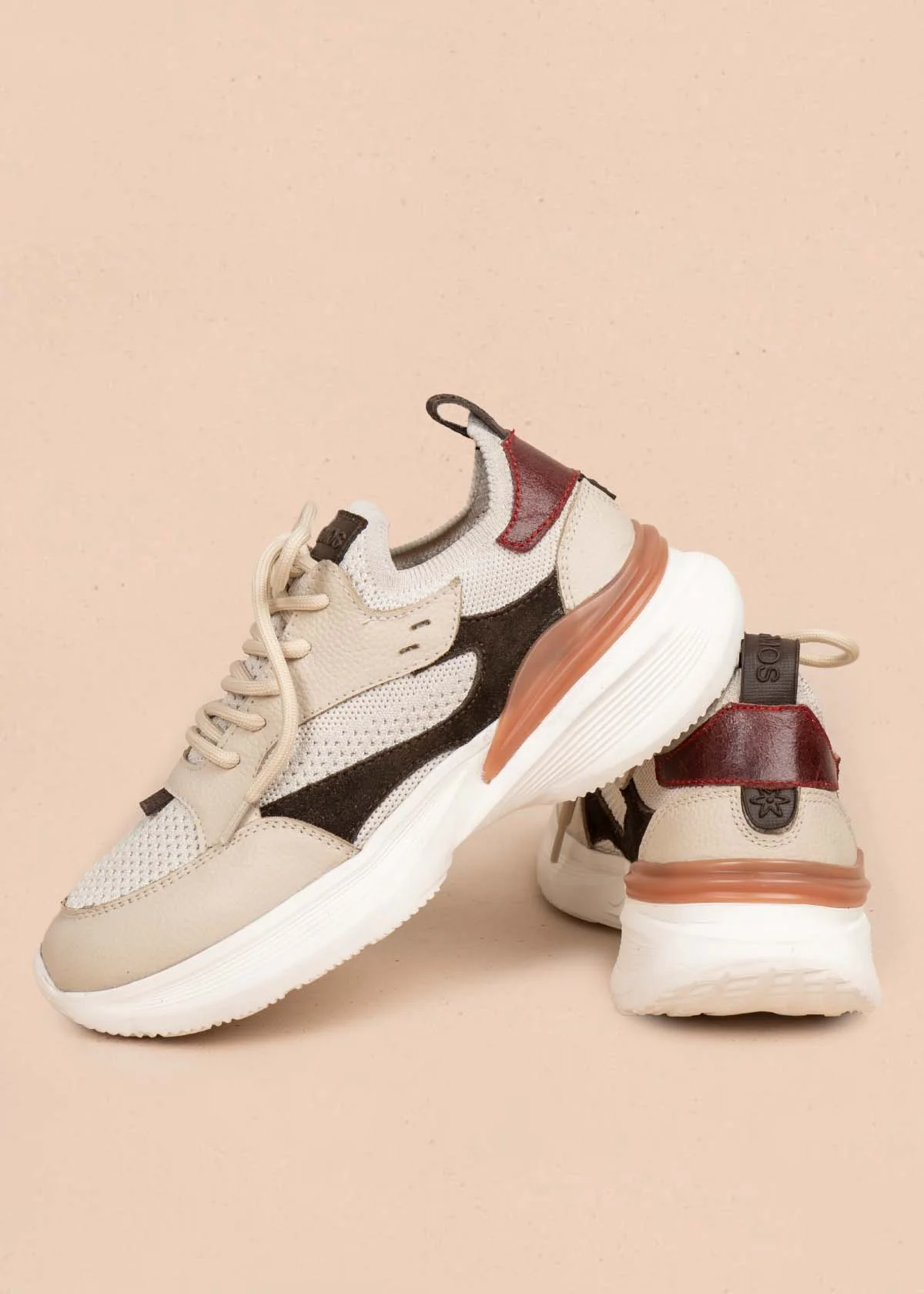 Tenis casuales en cuero color talco 105909 - Image 5