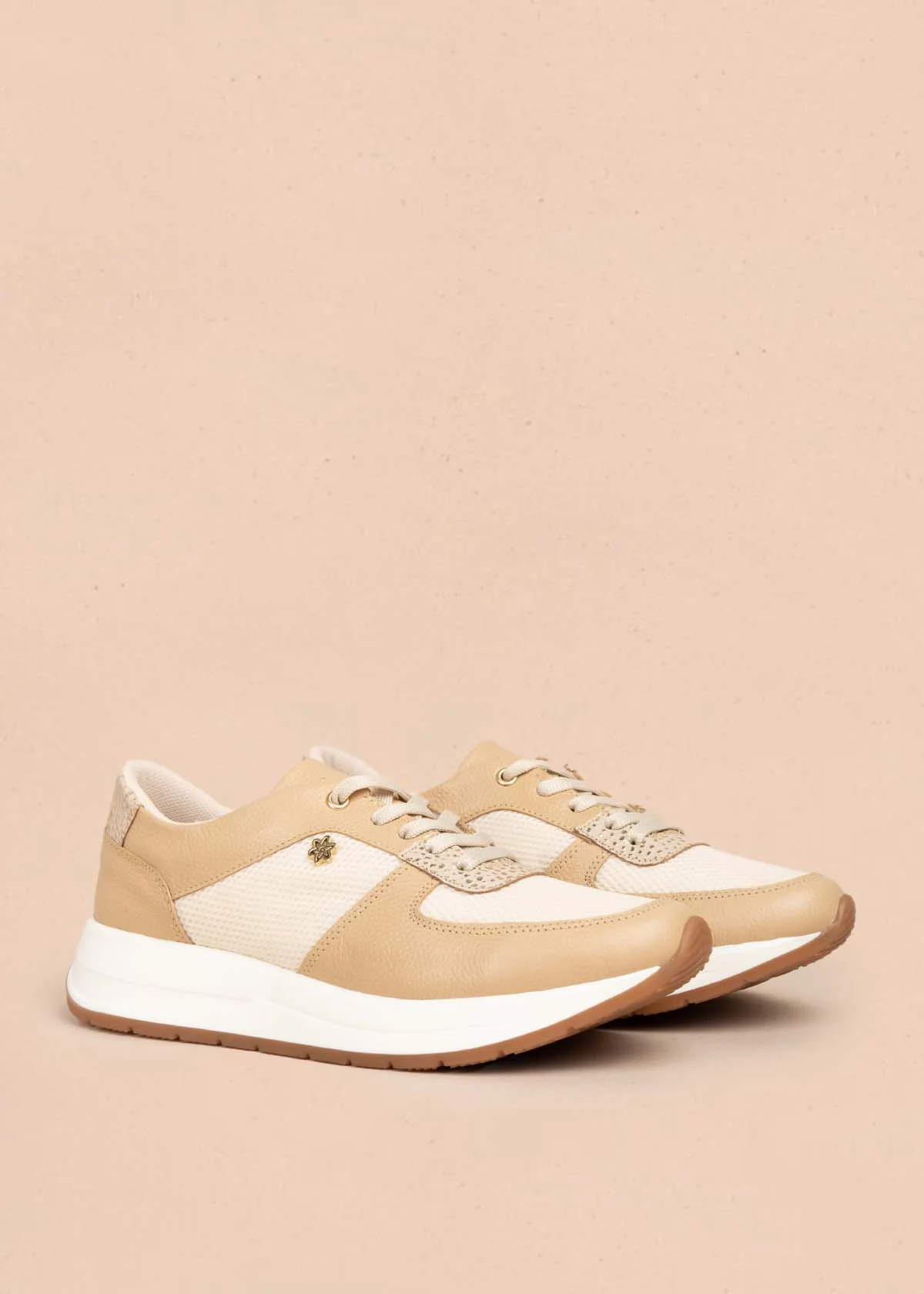 Tenis casuales en cuero color beige con folia 105592 - Image 2