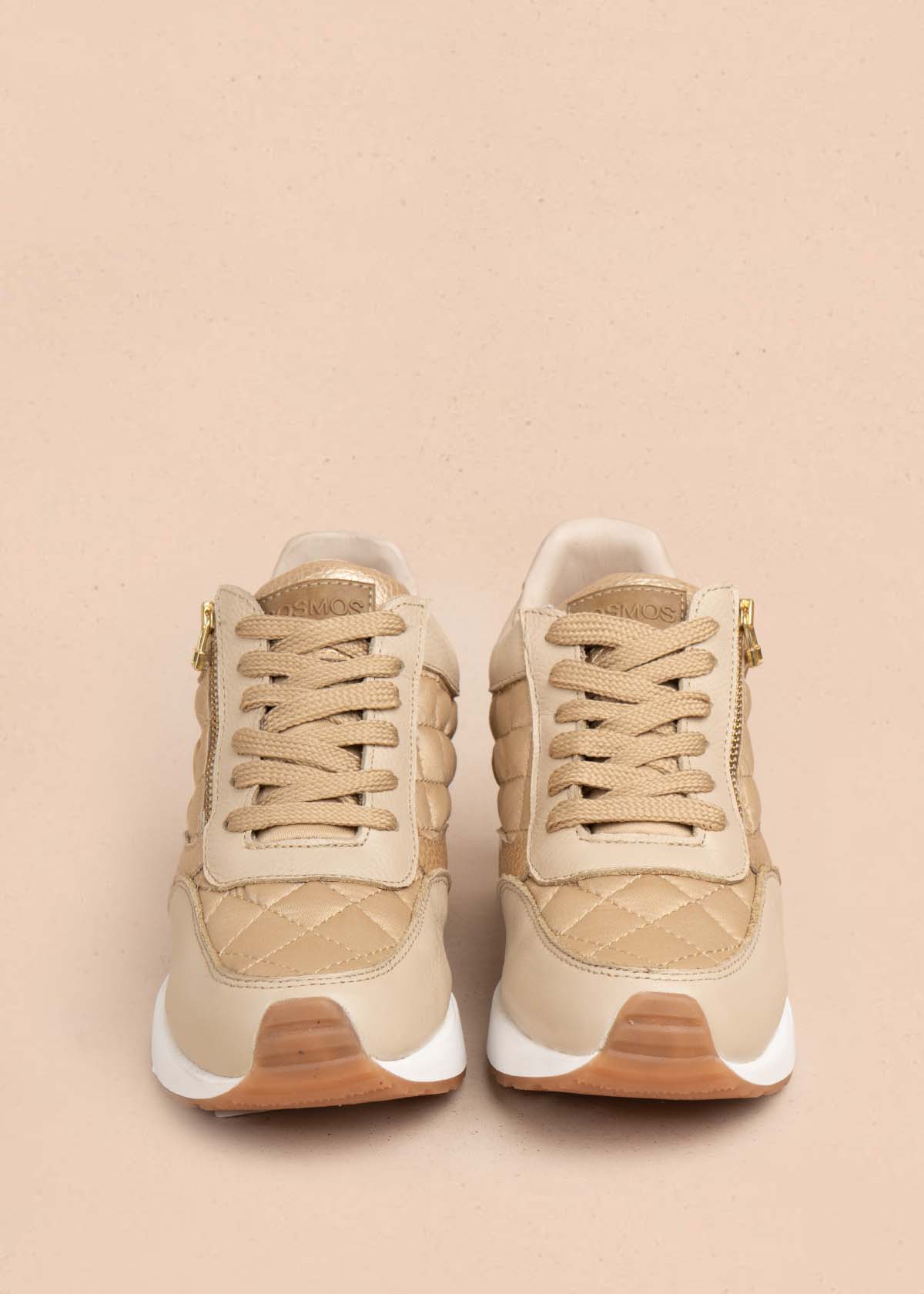 Tenis casuales en cuero color beige con cierre lateral 105716 - Image 3