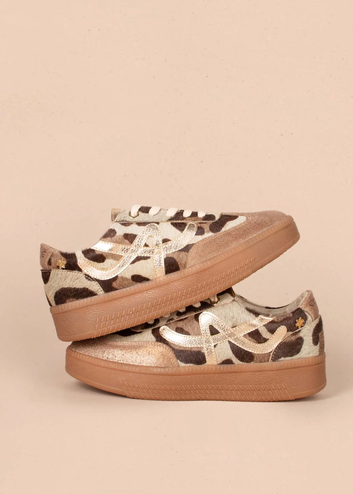 Tenis casuales en cuero color champaña y cuero con pelo animal print 105165 - Image 5