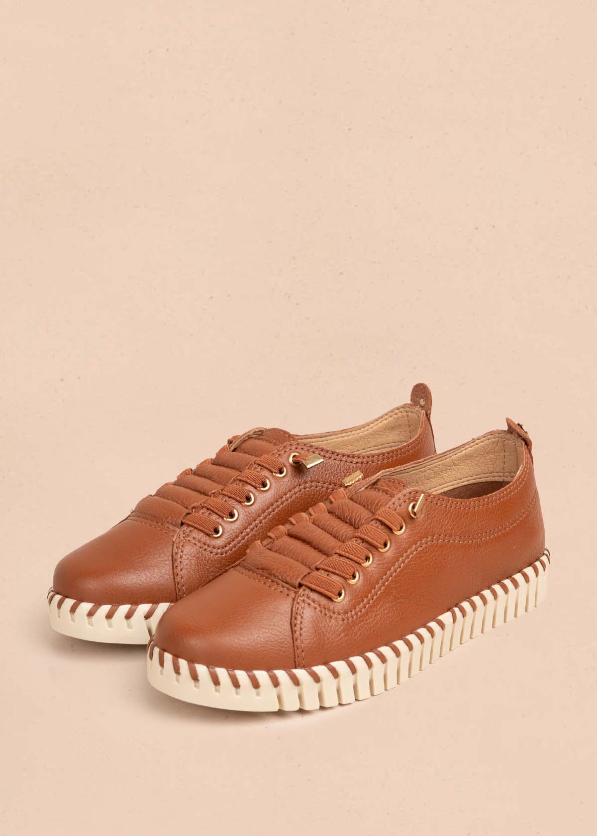 Tenis casuales en cuero color marrón 105334 - Image 4