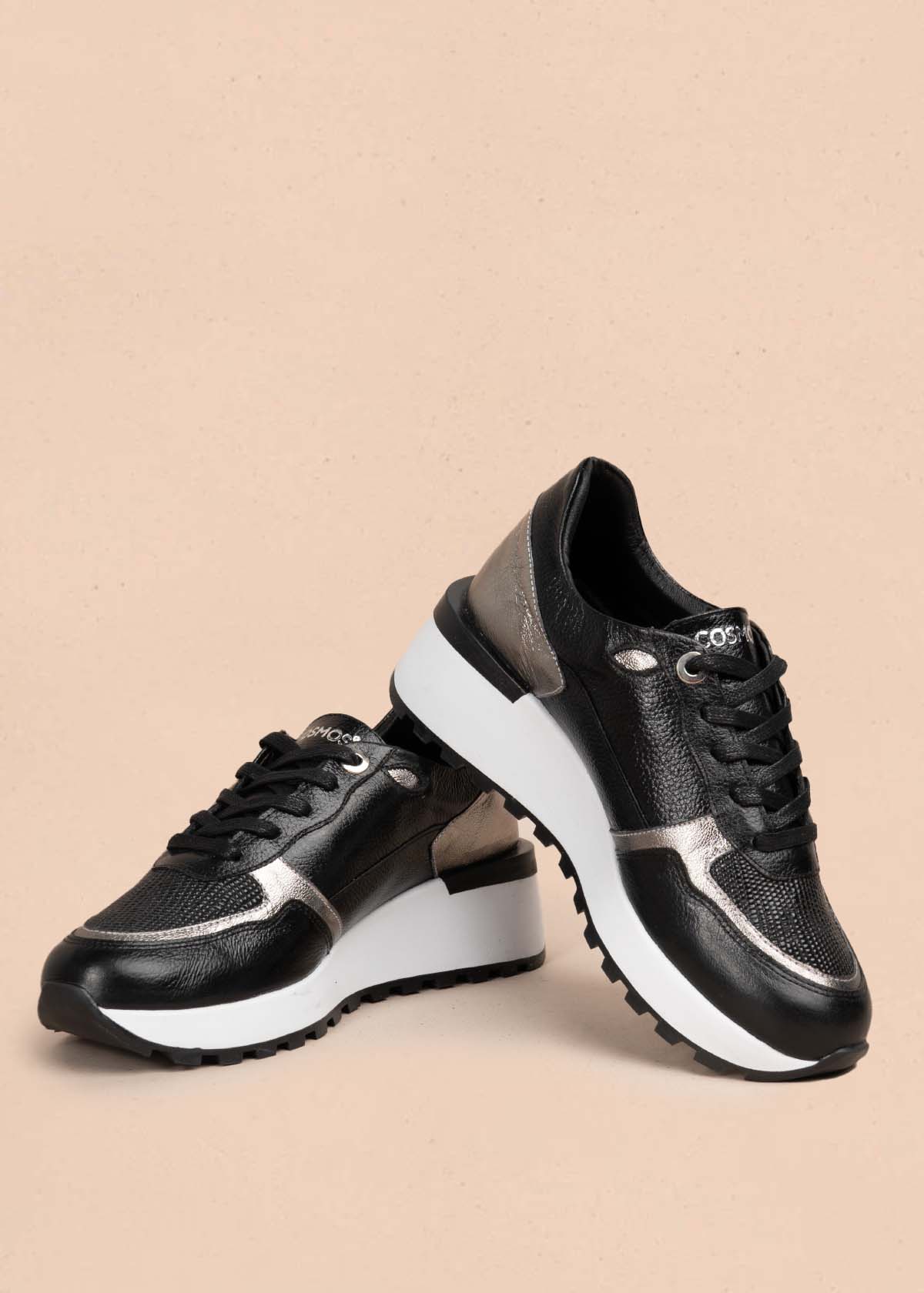 Tenis casuales en cuero color negro con textura croco 105478 - Image 3