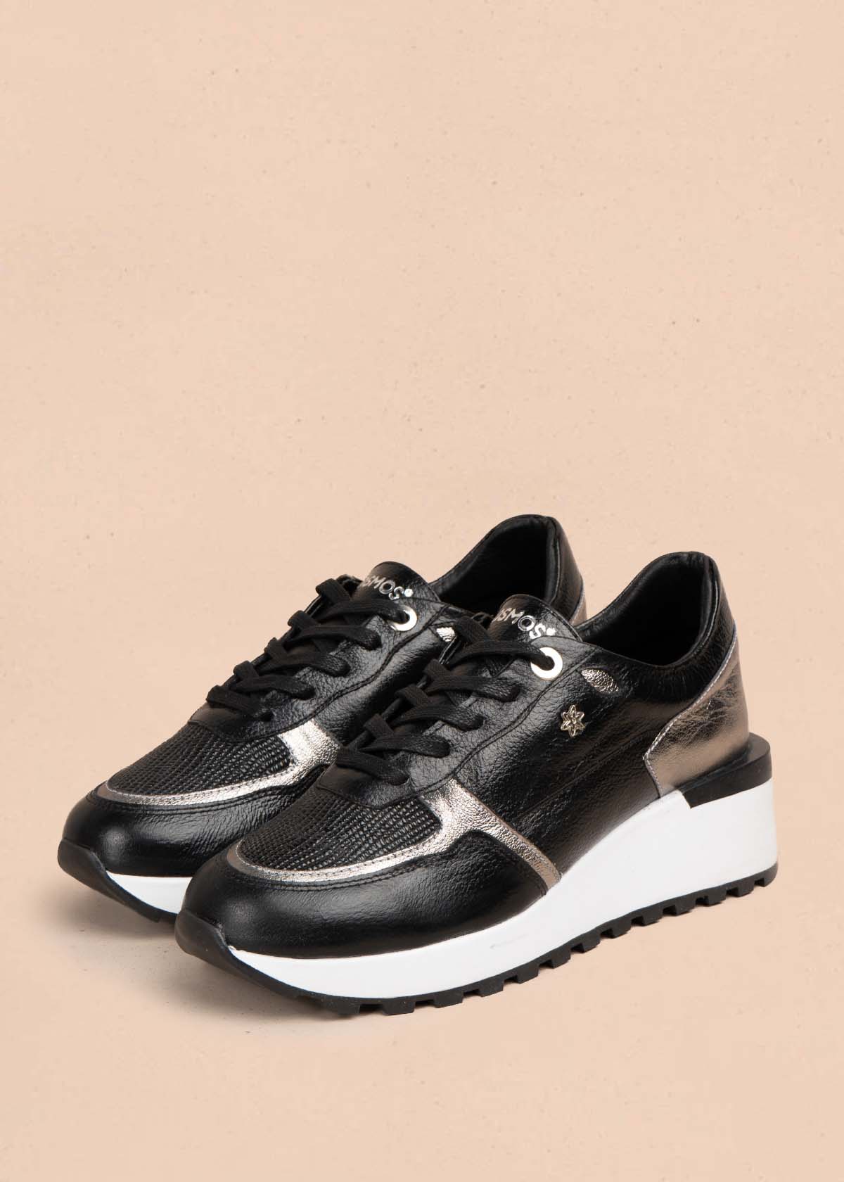 Tenis casuales en cuero color negro con textura croco 105478 - Image 4