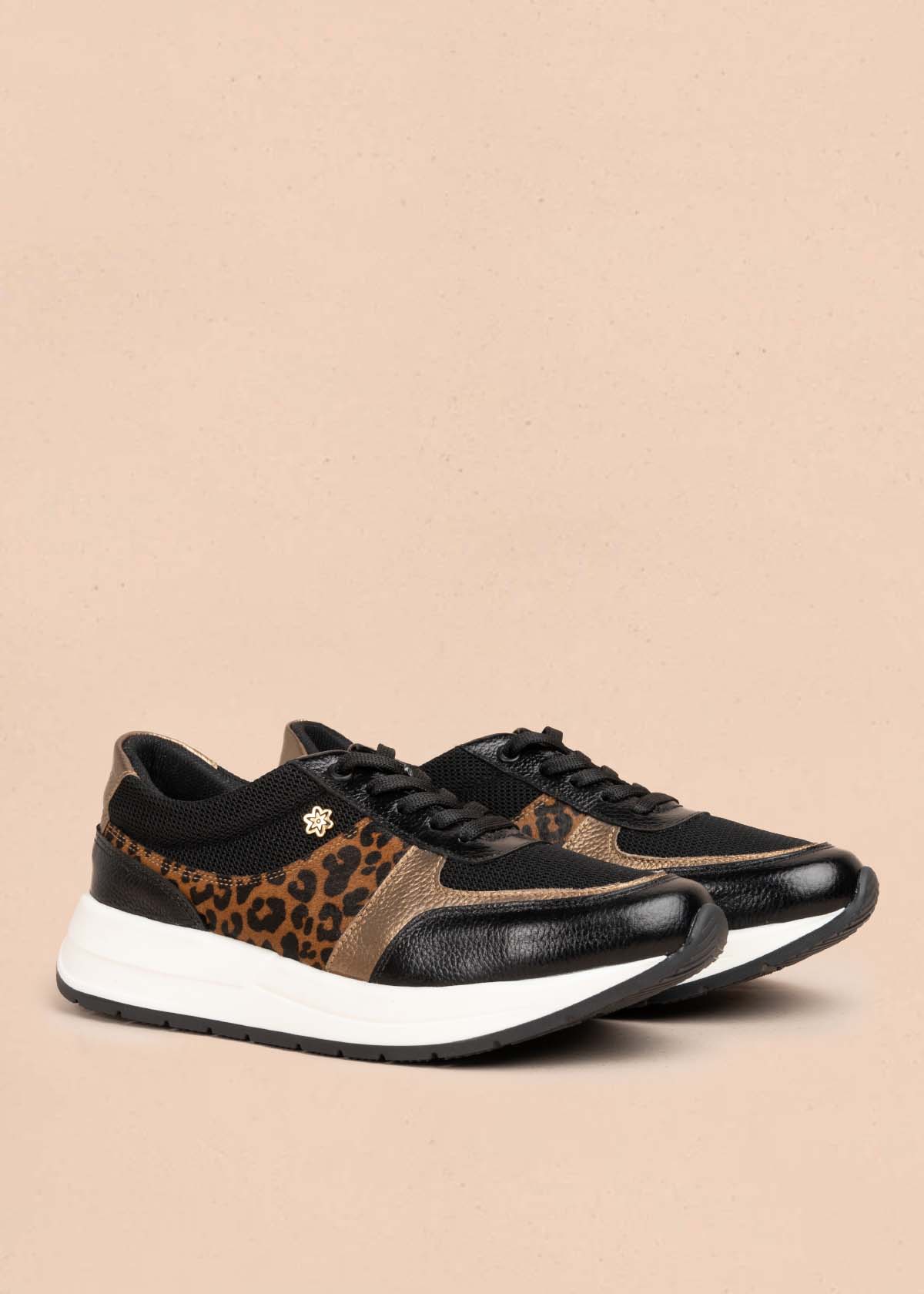 Tenis casuales en cuero color negro con folia animal print 105591 - Image 2