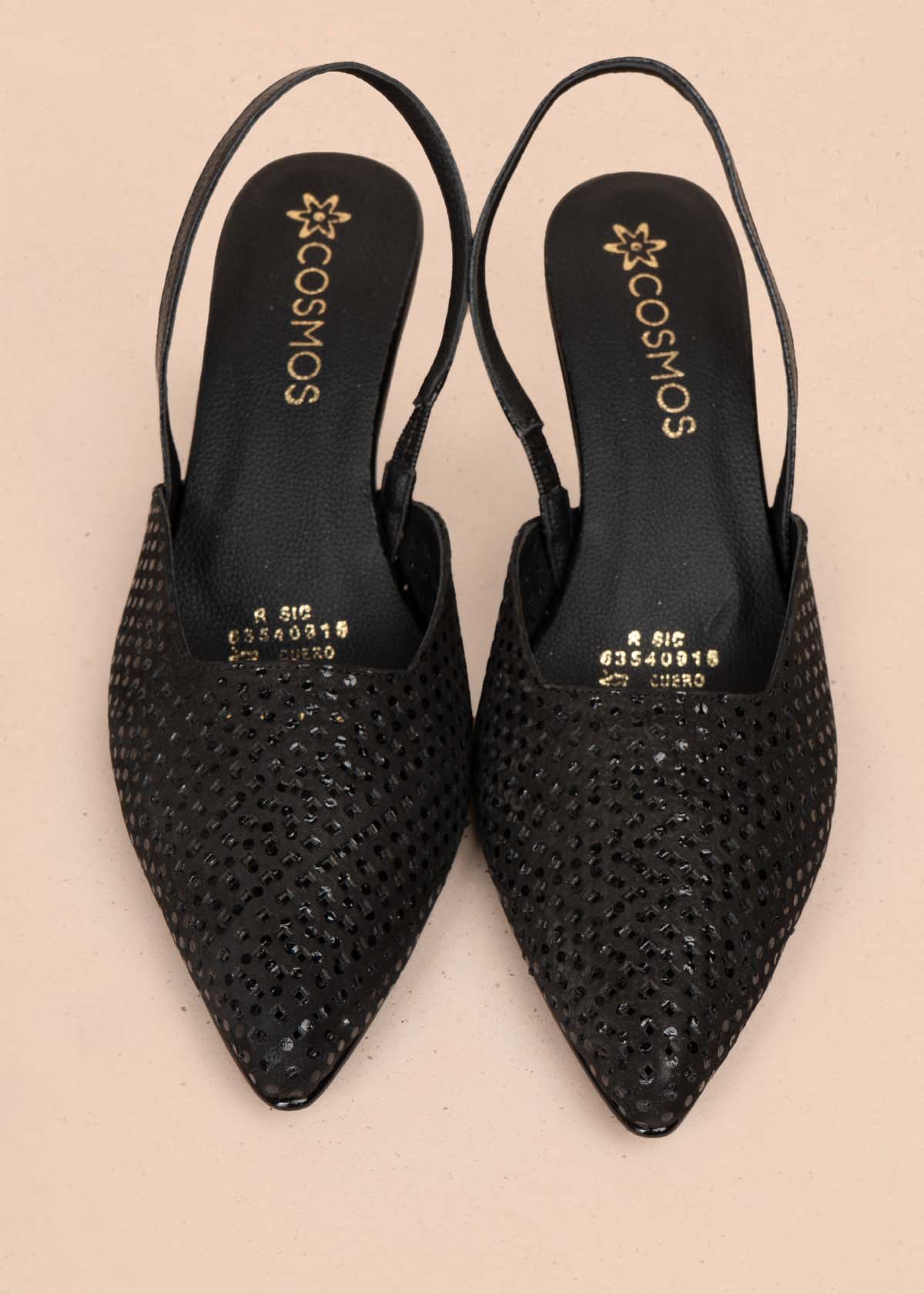 Tacones trabilla en cuero con folia color negro y tacón copa 105924 - Image 4