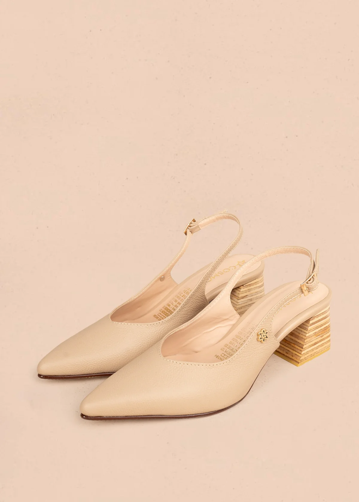 Tacones trabilla en cuero color beige 106154 - Image 3