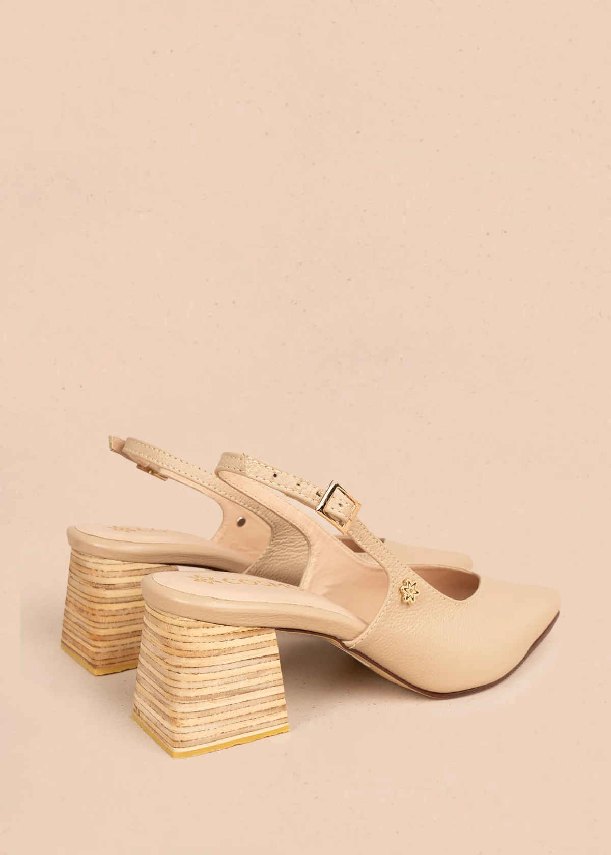Tacones trabilla en cuero color beige 106154 - Image 4