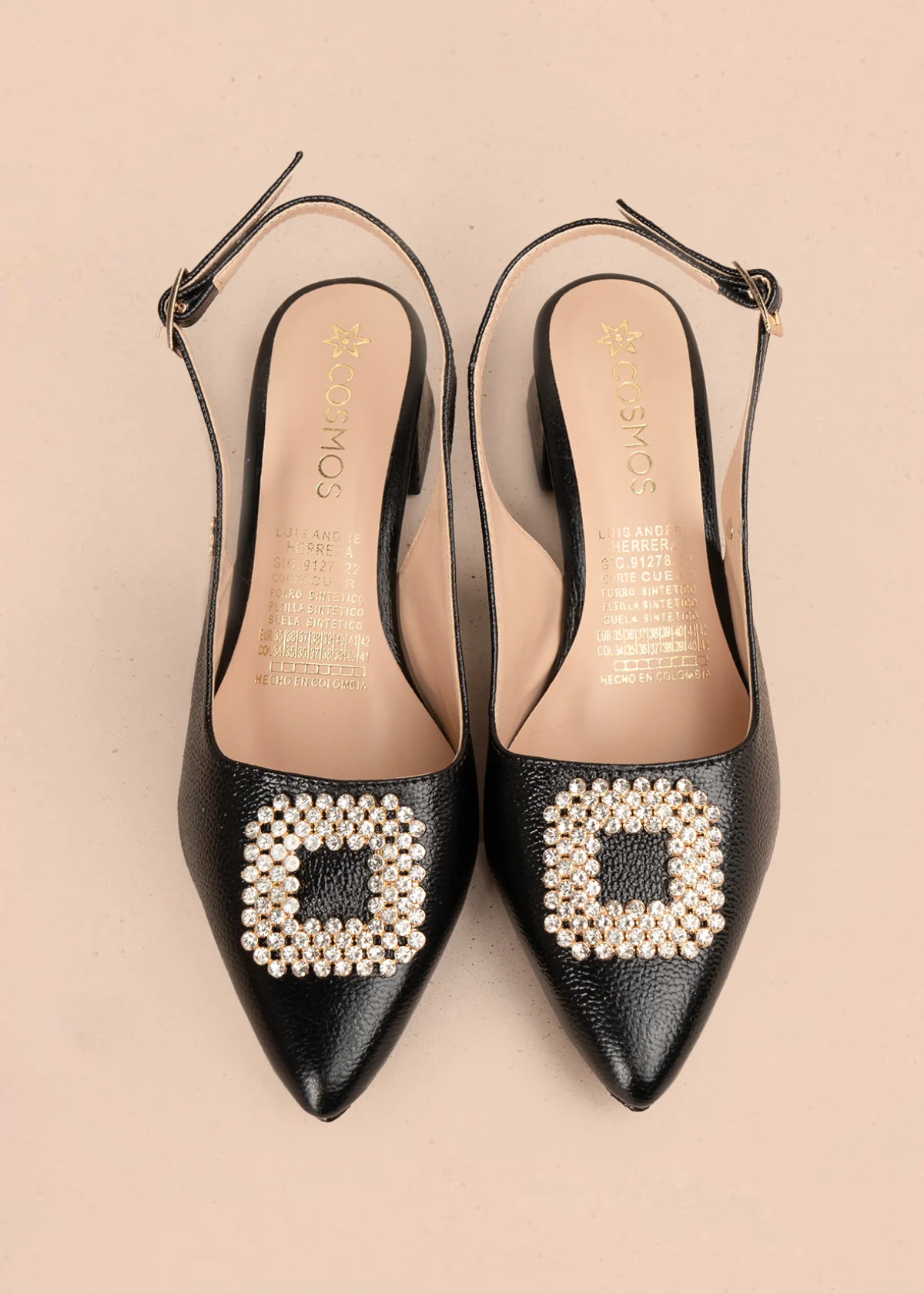 Tacones trabilla en cuero color negro con aplique de pedrería 106149 - Image 6