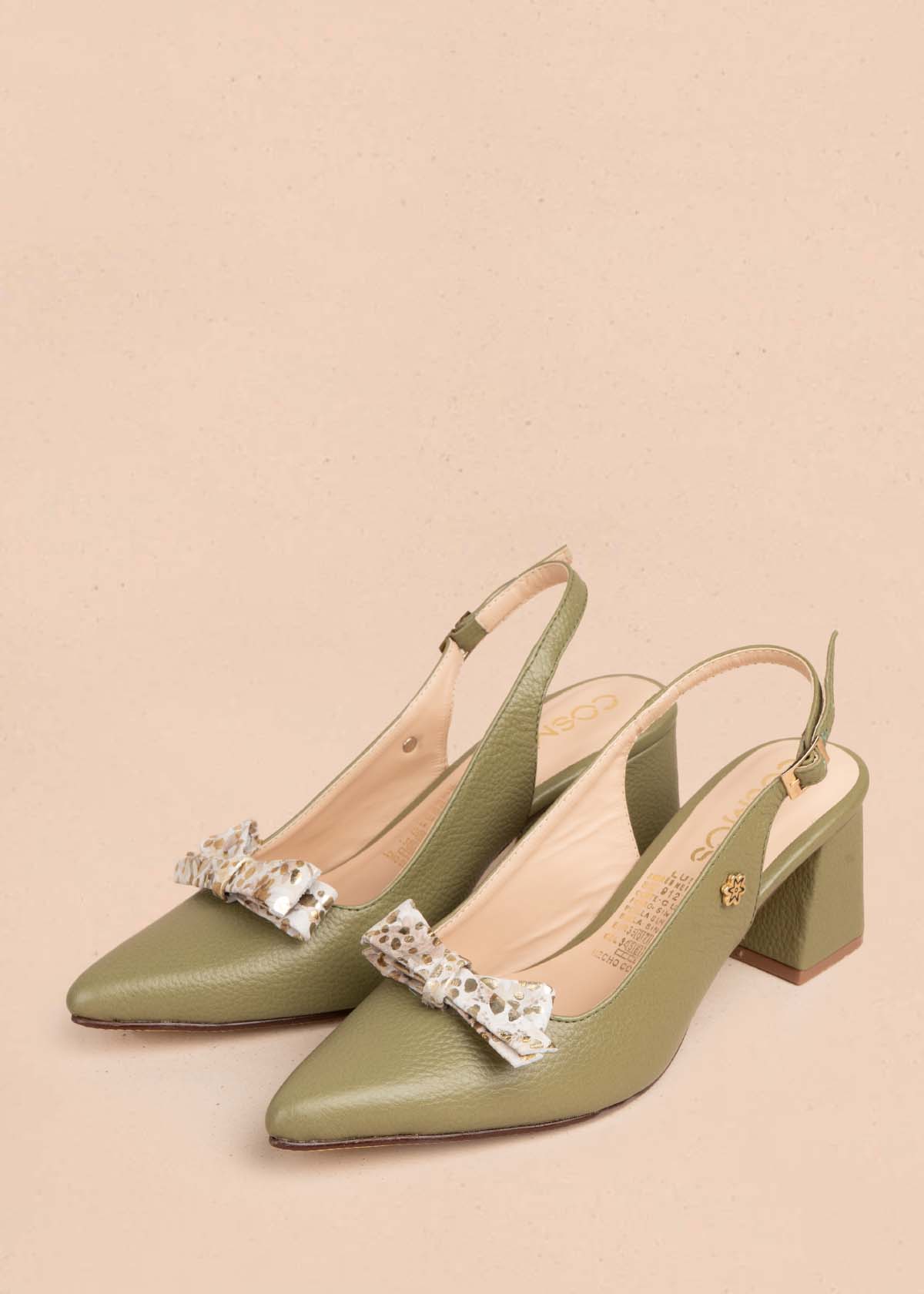 Tacones trabilla en cuero color verde con moño 105579 - Image 5